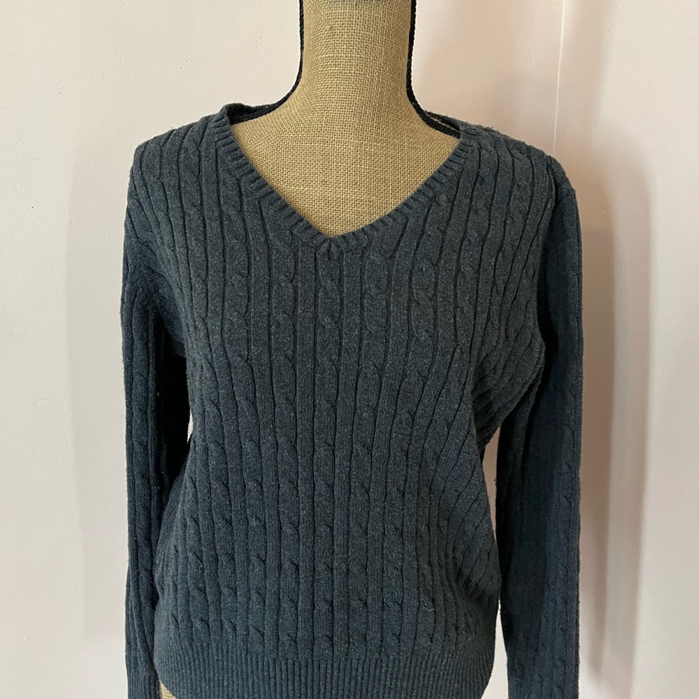 St. John's Bay Gray V-Neck Cable Knit Sweater